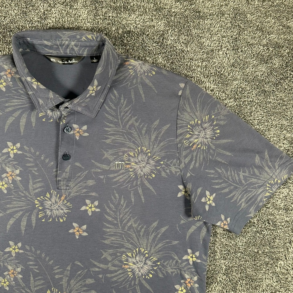 Travis Mathew Polo Shirt Mens Large Blue Floral Tropical Short Sleeve Golf Tee - Picture 6 of 12